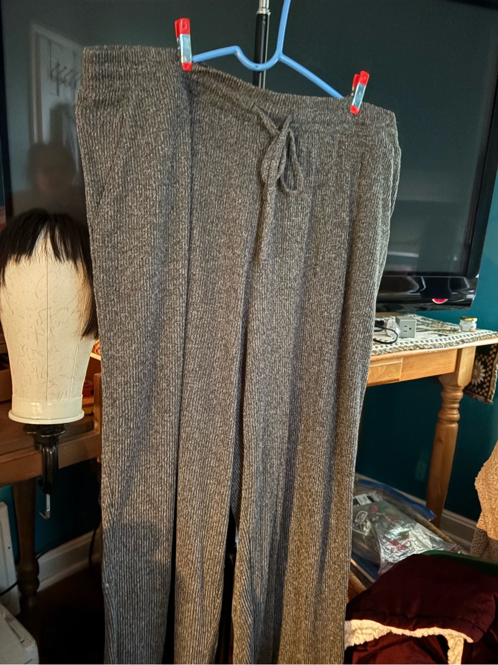 Lands' End Charcoal Ribbed Knit Pants